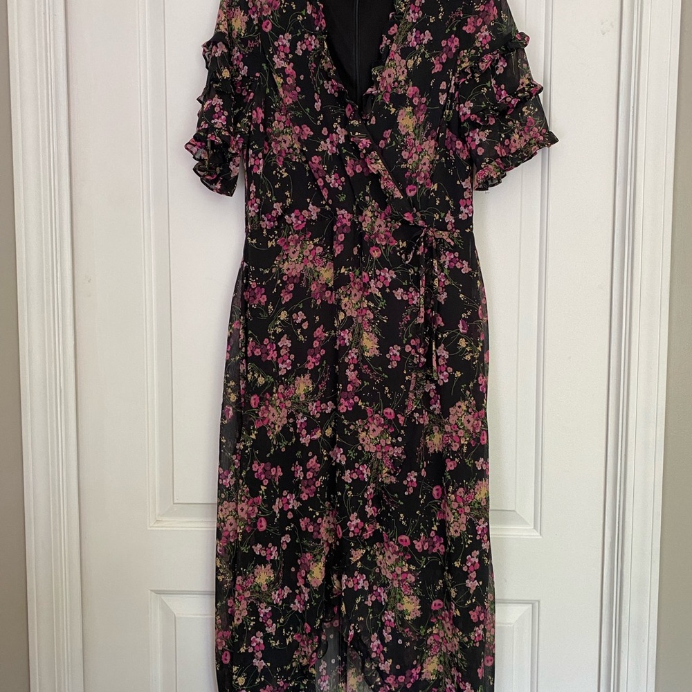 Kensie Black and Pink High Low Dress